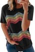 Colorful Wavy Stripes Print Short Sleeve Tee