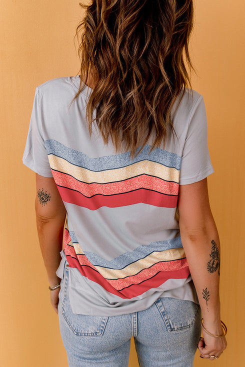 Colorful Wavy Stripes Print Short Sleeve Tee