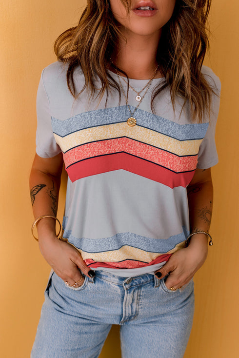 Colorful Wavy Stripes Print Short Sleeve Tee