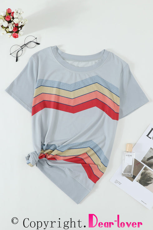 Colorful Wavy Stripes Print Short Sleeve Tee