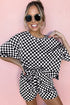 Comfy Checkerboard Print Drawstring Waist Lounge Shorts Set