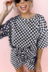 Comfy Checkerboard Print Drawstring Waist Lounge Shorts Set