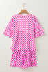 Comfy Checkerboard Print Drawstring Waist Lounge Shorts Set