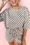 Comfy Checkerboard Print Drawstring Waist Lounge Shorts Set