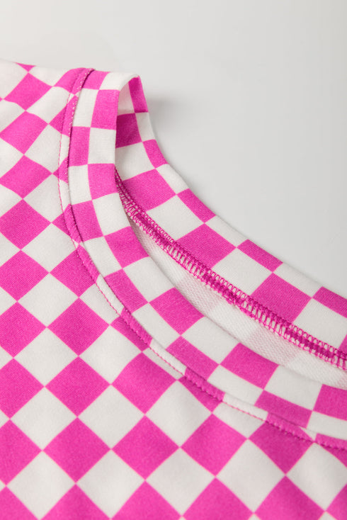 Comfy Checkerboard Print Drawstring Waist Lounge Shorts Set