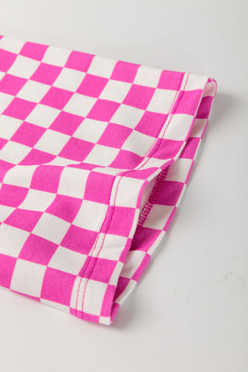 Comfy Checkerboard Print Drawstring Waist Lounge Shorts Set