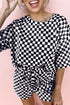 Comfy Checkerboard Print Drawstring Waist Lounge Shorts Set