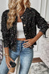 Confetti Speckled Knit Button Front Round Neck Cardigan