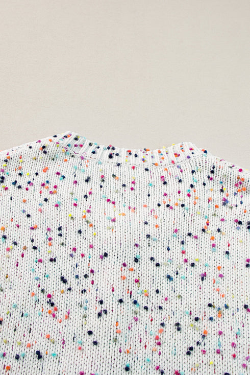 Confetti Speckled Knit Button Front Round Neck Cardigan
