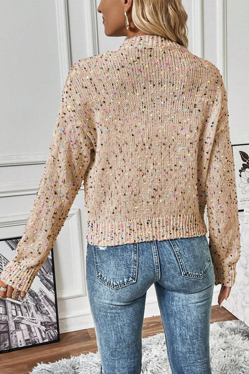 Confetti Speckled Knit Button Front Round Neck Cardigan