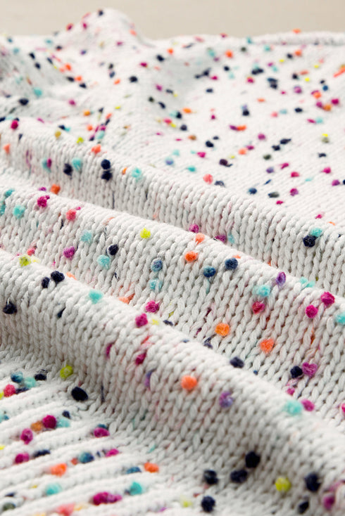 Confetti Speckled Knit Button Front Round Neck Cardigan