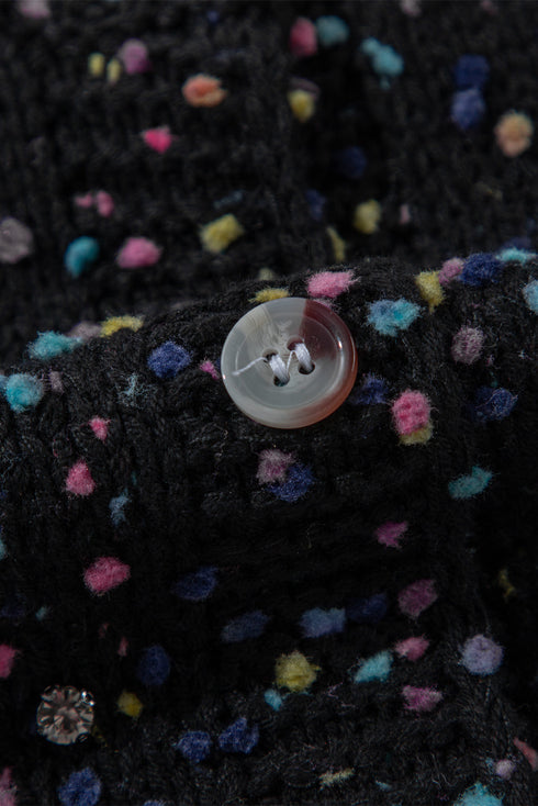 Confetti Speckled Knit Button Front Round Neck Cardigan