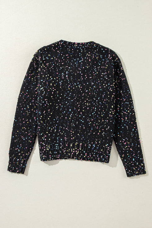 Confetti Speckled Knit Button Front Round Neck Cardigan