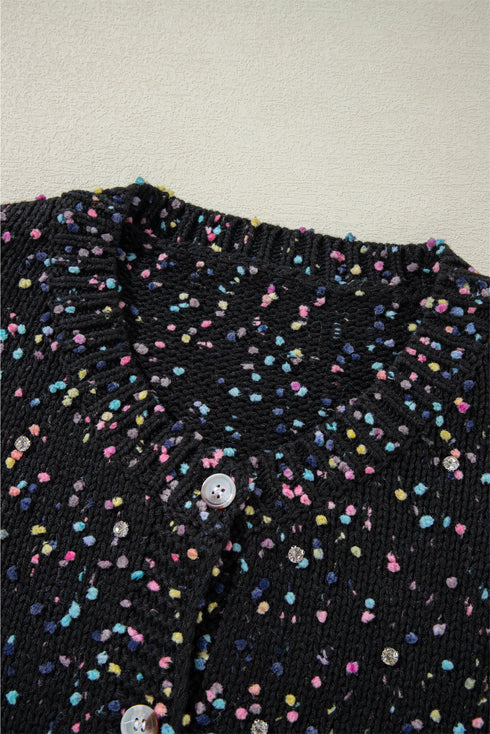 Confetti Speckled Knit Button Front Round Neck Cardigan