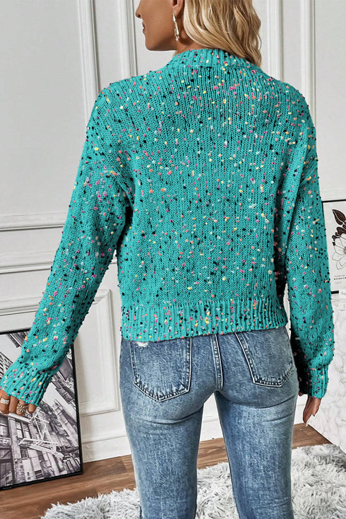 Confetti Speckled Knit Button Front Round Neck Cardigan