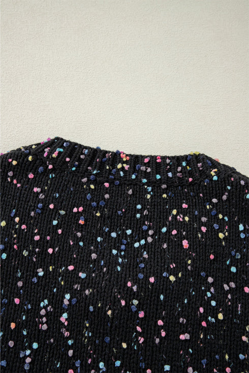 Confetti Speckled Knit Button Front Round Neck Cardigan