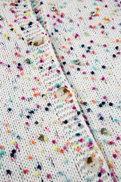 Confetti Speckled Knit Button Front Round Neck Cardigan