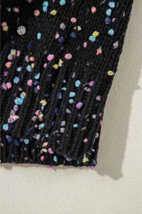Confetti Speckled Knit Button Front Round Neck Cardigan