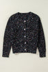 Confetti Speckled Knit Button Front Round Neck Cardigan