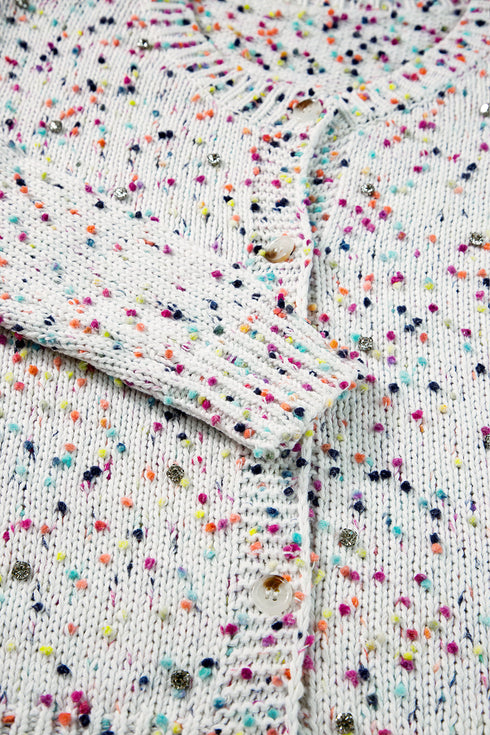Confetti Speckled Knit Button Front Round Neck Cardigan