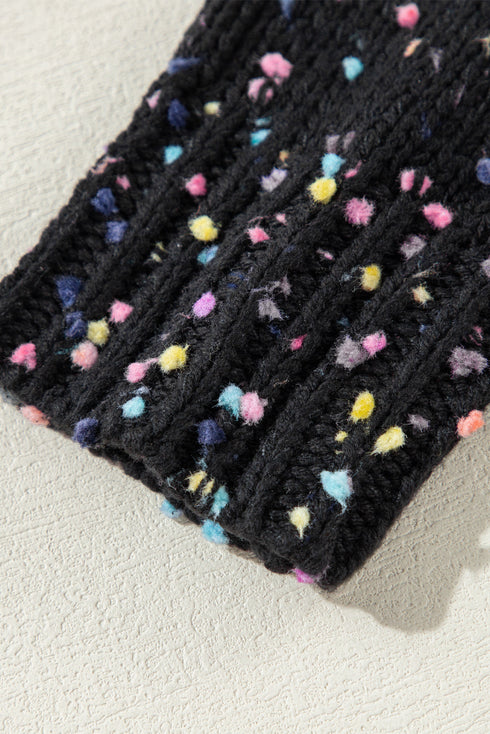Confetti Speckled Knit Button Front Round Neck Cardigan