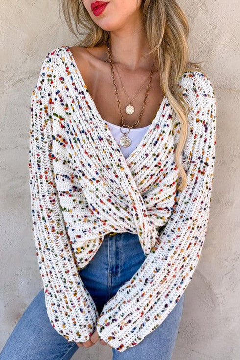 Confetti Speckled Textured Knit Long Sleeve Sweater