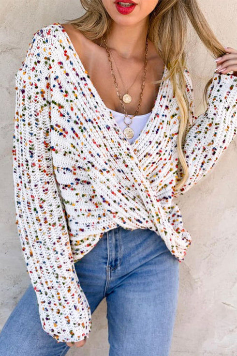 Confetti Speckled Textured Knit Long Sleeve Sweater