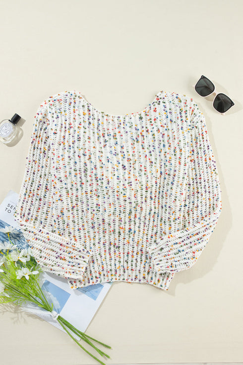 Confetti Speckled Textured Knit Long Sleeve Sweater