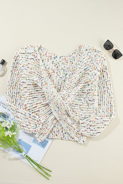 Confetti Speckled Textured Knit Long Sleeve Sweater