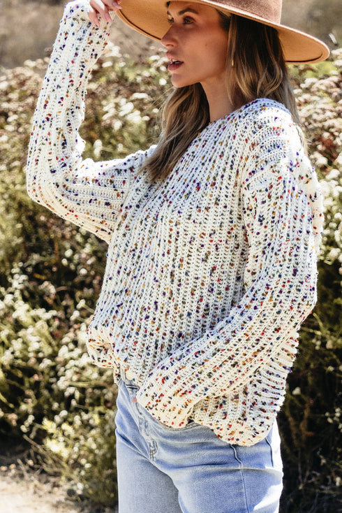 Confetti Speckled Textured Knit Long Sleeve Sweater