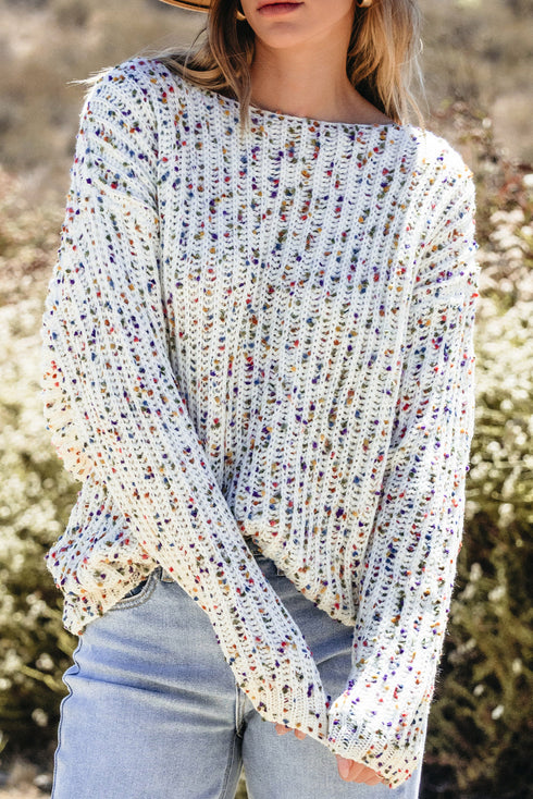 Confetti Speckled Textured Knit Long Sleeve Sweater