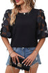 Contrast Applique Mesh Half Sleeve Blouse