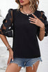 Contrast Applique Mesh Half Sleeve Blouse