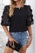 Contrast Applique Mesh Half Sleeve Blouse