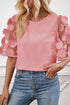 Contrast Applique Mesh Half Sleeve Blouse