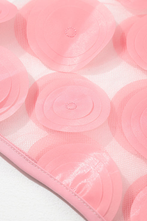 Contrast Applique Mesh Half Sleeve Blouse