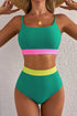 Contrast Band High Rise Scoop Neck Bikini Set