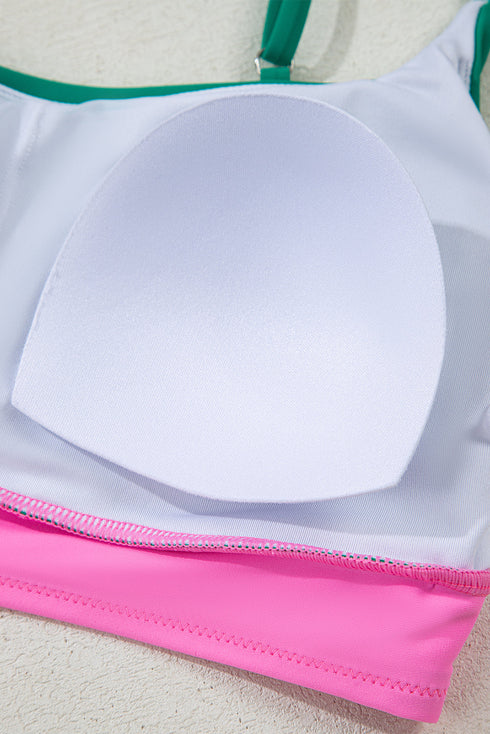 Contrast Band High Rise Scoop Neck Bikini Set