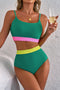 Contrast Band High Rise Scoop Neck Bikini Set