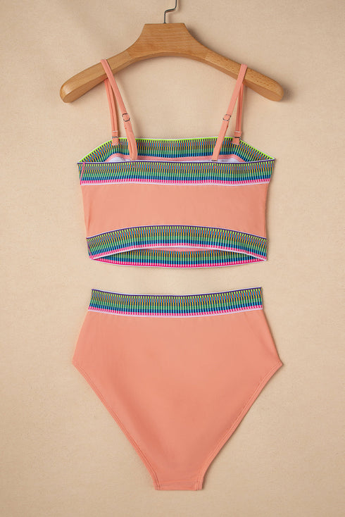 Contrast Banding Tube Bikini High Waist 2pcs Swimsuit
