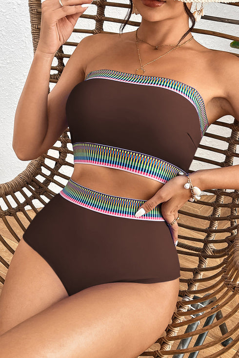 Contrast Banding Tube Bikini High Waist 2pcs Swimsuit