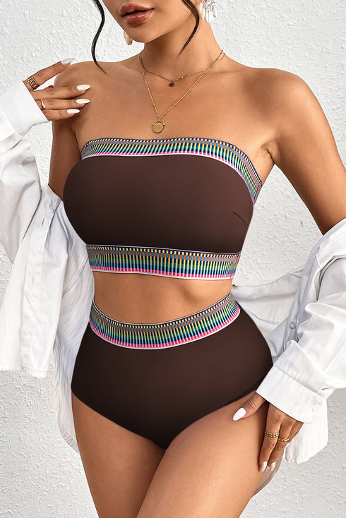 Contrast Banding Tube Bikini High Waist 2pcs Swimsuit