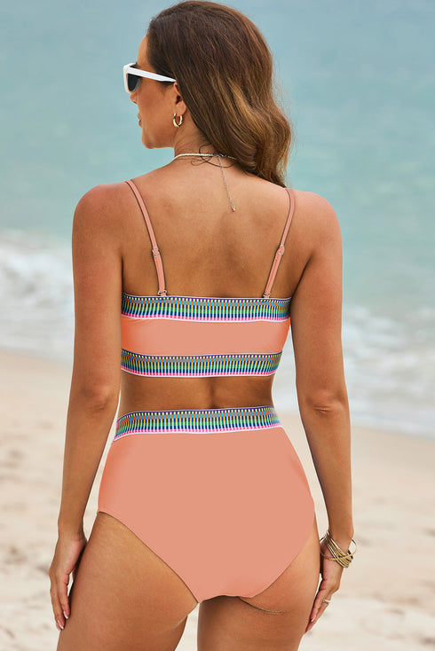 Contrast Banding Tube Bikini High Waist 2pcs Swimsuit