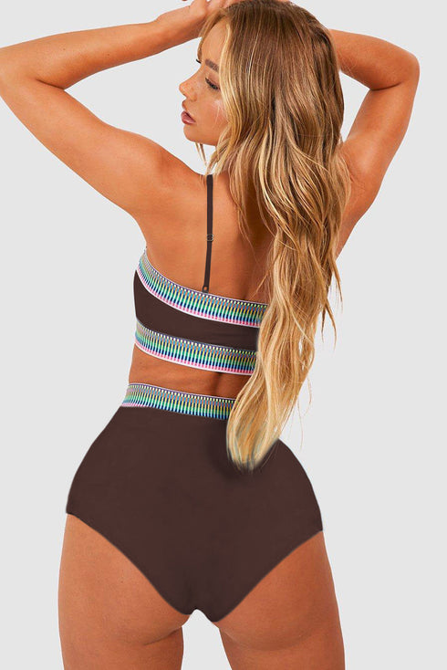 Contrast Banding Tube Bikini High Waist 2pcs Swimsuit