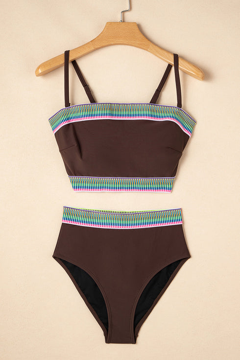 Contrast Banding Tube Bikini High Waist 2pcs Swimsuit
