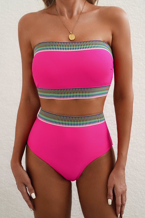 Contrast Banding Tube Bikini High Waist 2pcs Swimsuit