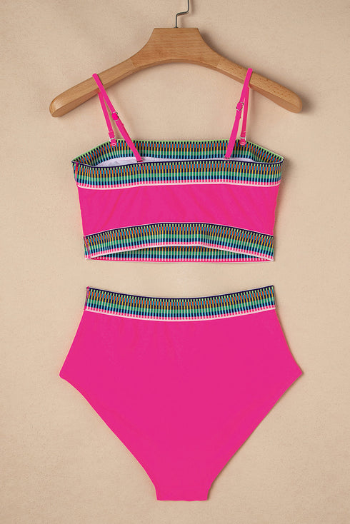 Contrast Banding Tube Bikini High Waist 2pcs Swimsuit