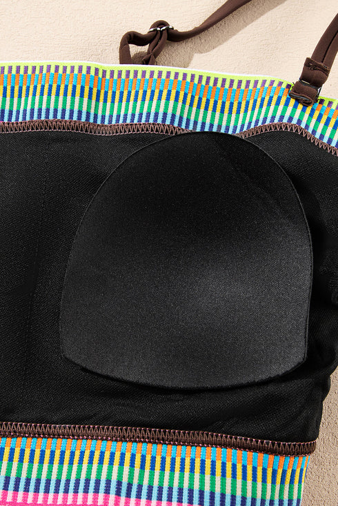 Contrast Banding Tube Bikini High Waist 2pcs Swimsuit