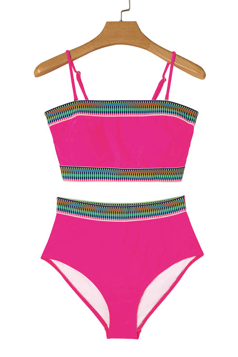 Contrast Banding Tube Bikini High Waist 2pcs Swimsuit