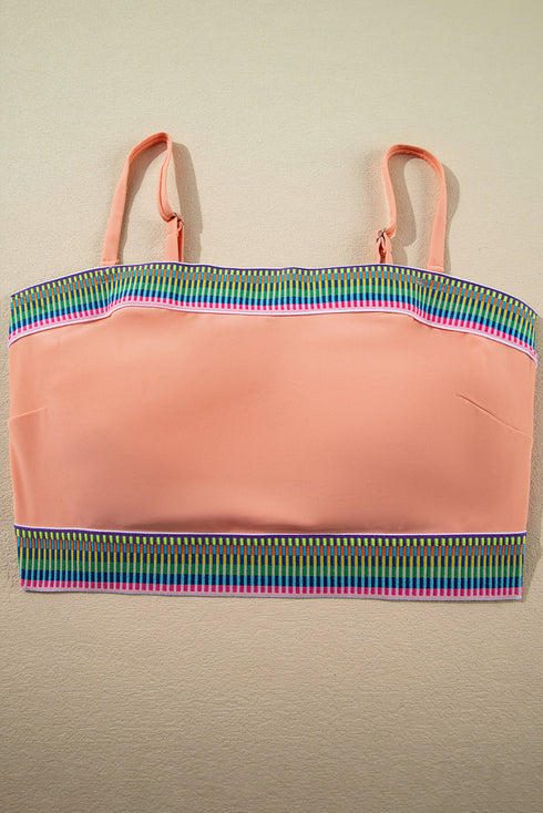 Contrast Banding Tube Bikini High Waist 2pcs Swimsuit